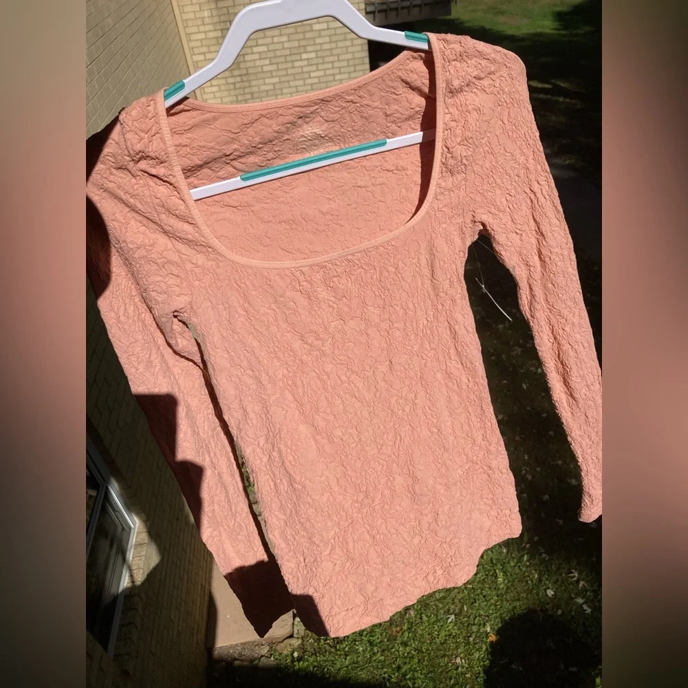 Free People Smoke Rose Have It All Pink Floral Crinkle Long Sleeve Textured Top
